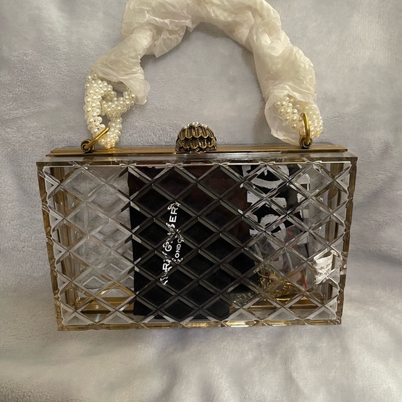 Kurt Geiger Clear Acrylic Clutch Bag with Pearl Handle - Picture 9 of 13